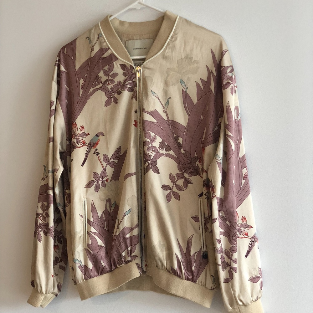 Scotch and Soda Champagne and Floral Bomber Jacket